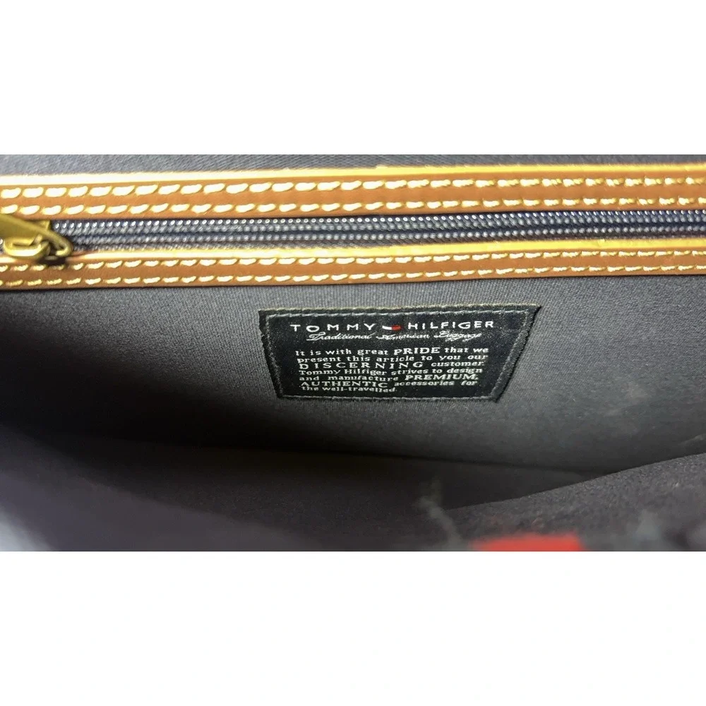 Tommy Hilfiger Navy Canvas‎ Double Flap Over Messenger Bag Leather Business Case